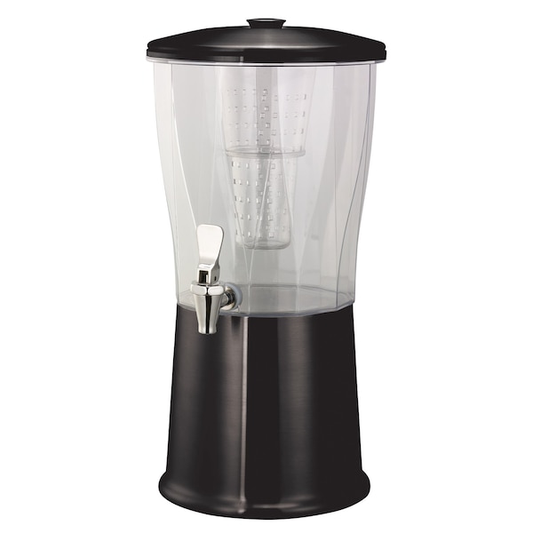 Beverage Dispenser, Round, 3 Gallon with Infuser Tube, Stainless Steel, Black Onyx